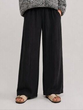GAP Black Wide-Leg Pleated Gauzy Cotton Pants